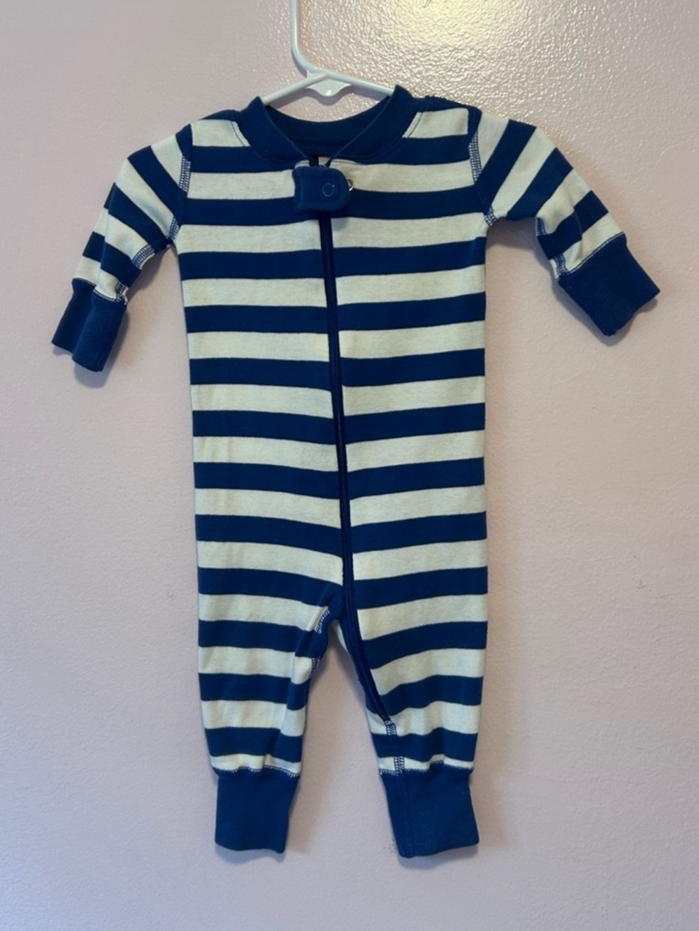 Hanna Andersson Blue and White Stripe Zip Sleeper Sz 50 or 0-3 Mo